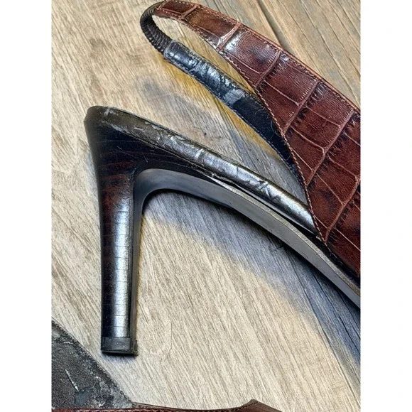 Brown Leather Slingback Heels Pointed Toe Classic Lauren Ralph Lauren 8.5 - Picture 9 of 11